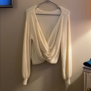 Fuzzy twist back sweater